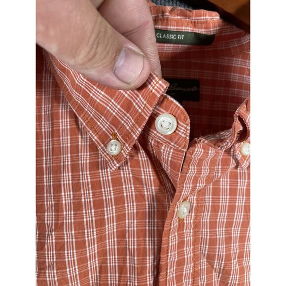 Eddie Bauer Button Down Shirt Men's XL Orange Check Long Sleeve Outdoor Fall - Picture 3 of 9